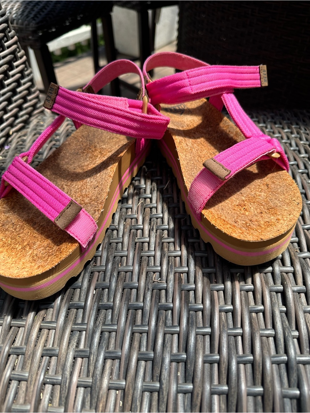 Reef Hot Pink Cork Platform Sandals